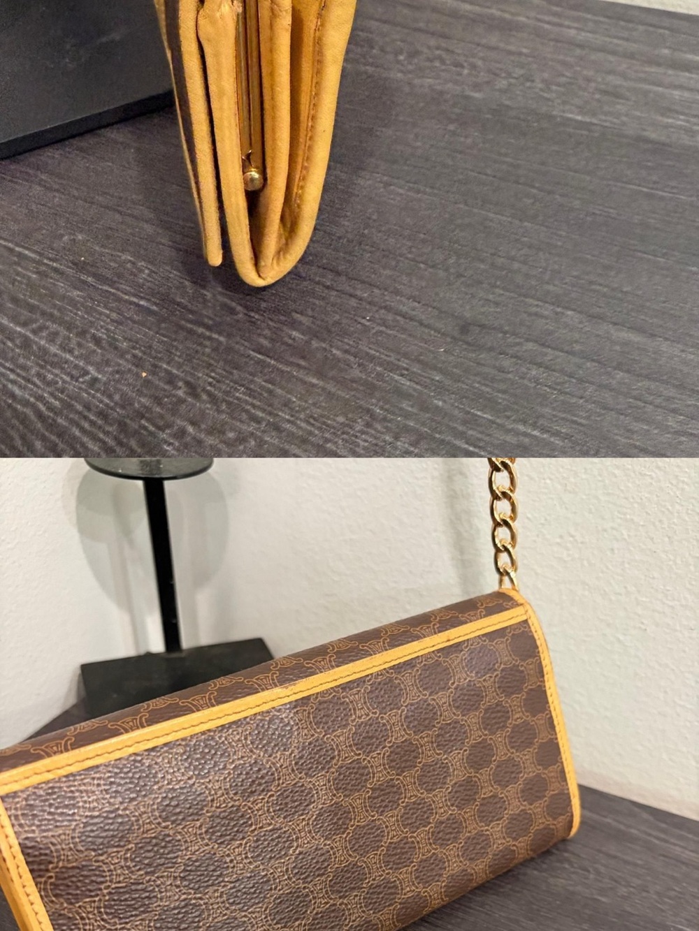 Celine Brown/Gold Triomphe Canvas Wallet with unbranded chain - Picture 3 of 4